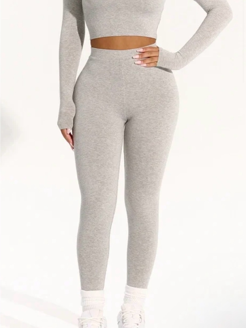 naked wardrobe Light Gray Seamless High-Waist Leggings